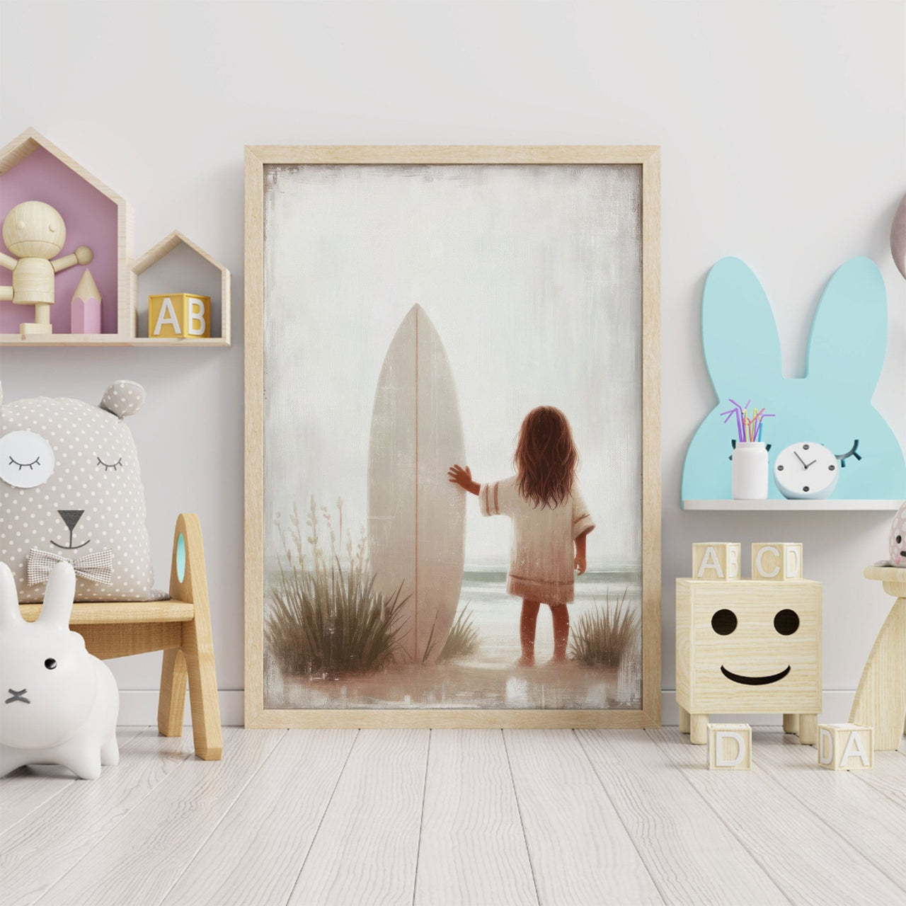 Surfer Girl Wall Art – Beach Nursery Print for Girls