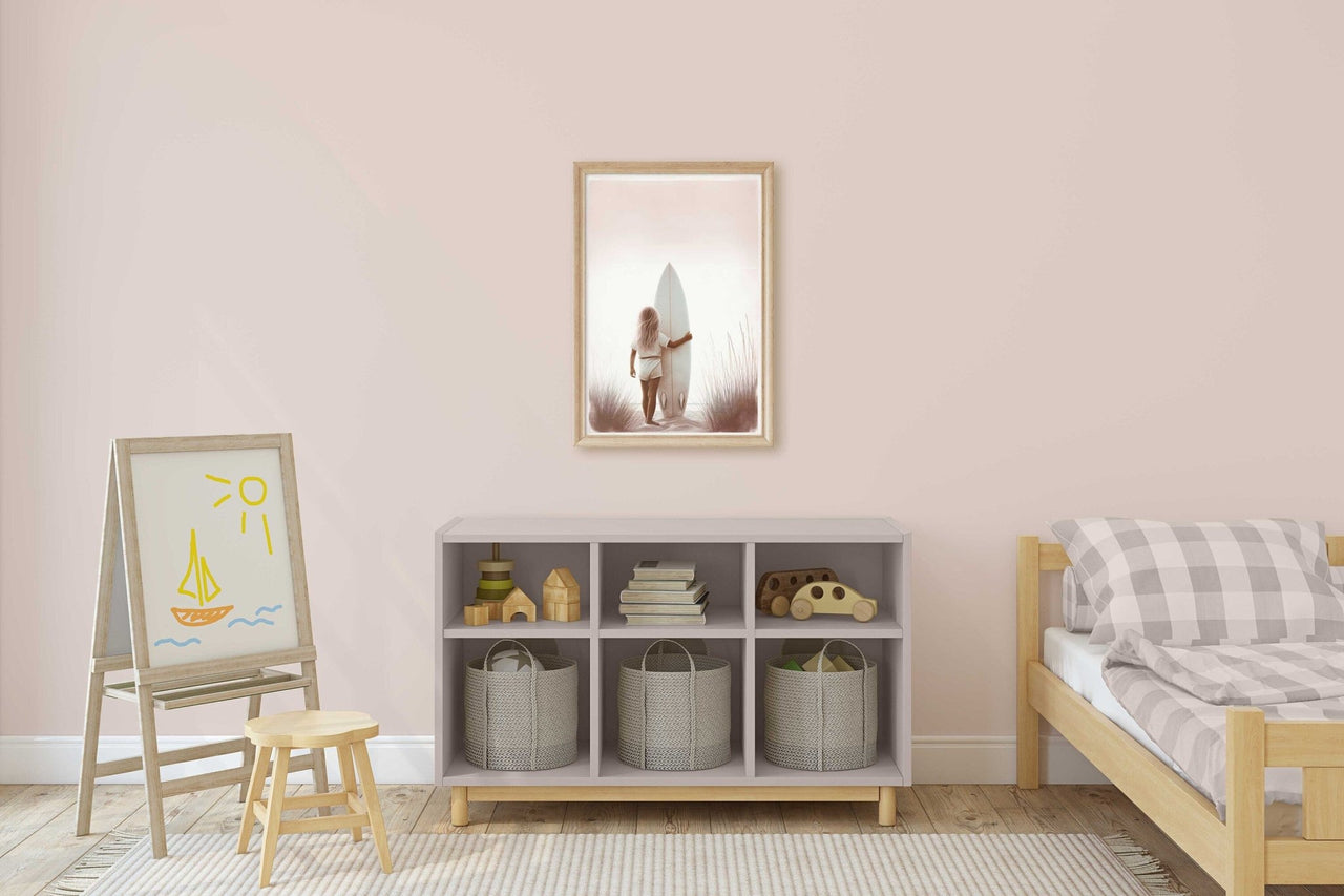 Little Surfer Girl Print – Beach Kids Room Wall Art