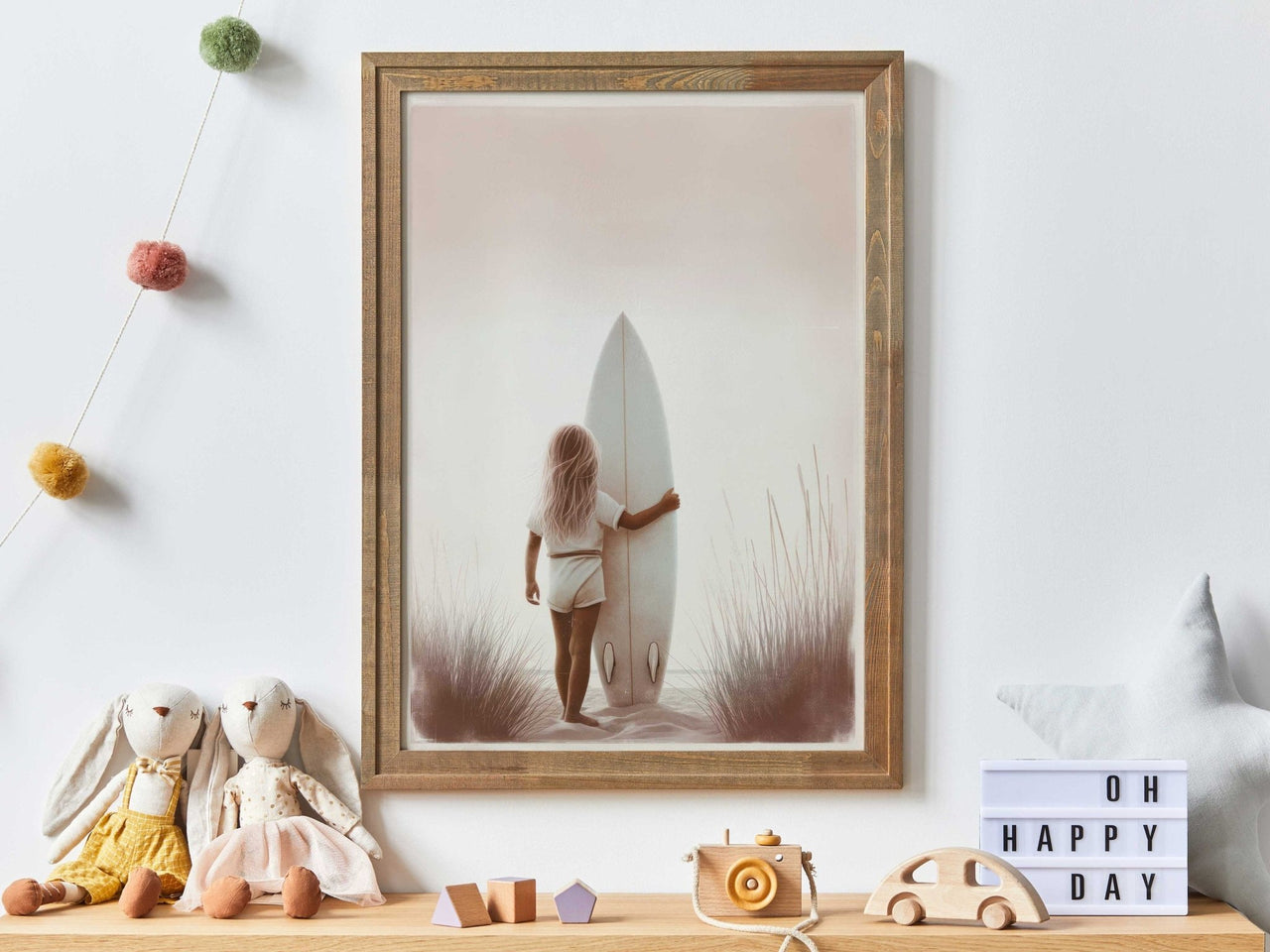 Little Surfer Girl Print – Beach Kids Room Wall Art