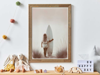 Surfing Nursery Decor, Little Surfer Girl Print, Beach Room Art - WildfieldPrints