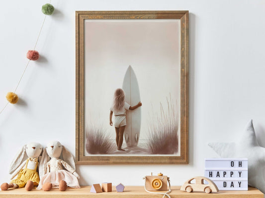 Surfing Nursery Decor, Little Surfer Girl Print, Beach Room Art - WildfieldPrints