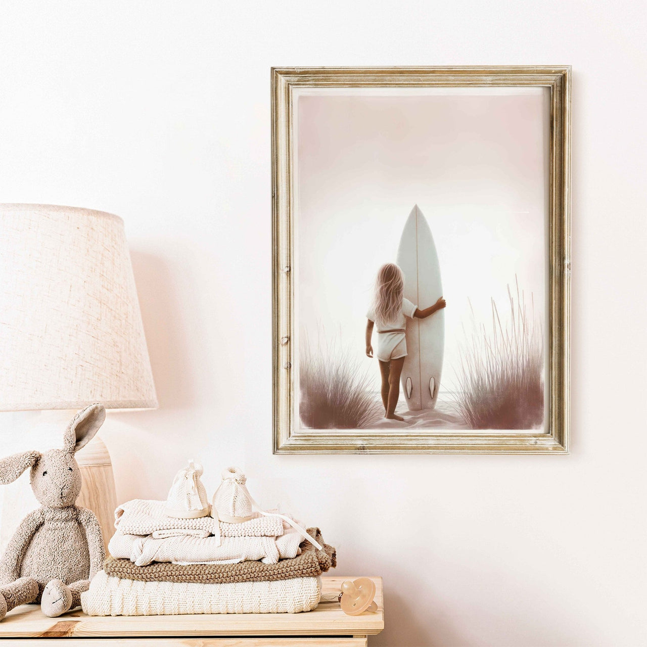 Little Surfer Girl Print – Beach Kids Room Wall Art