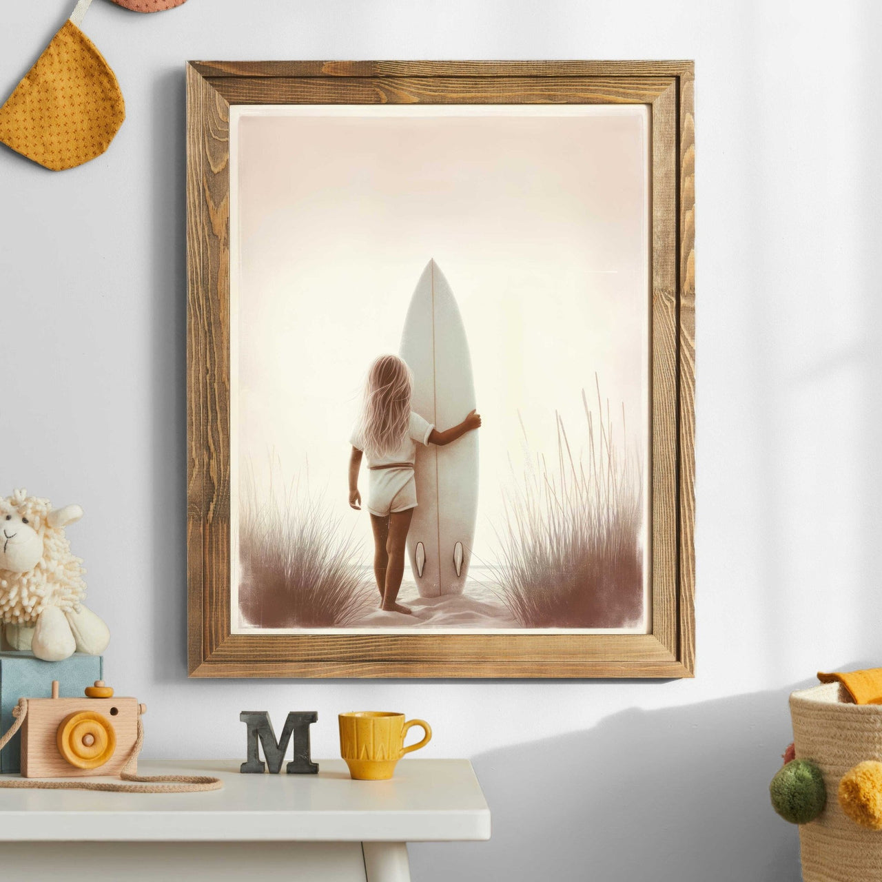 Little Surfer Girl Print – Beach Kids Room Wall Art