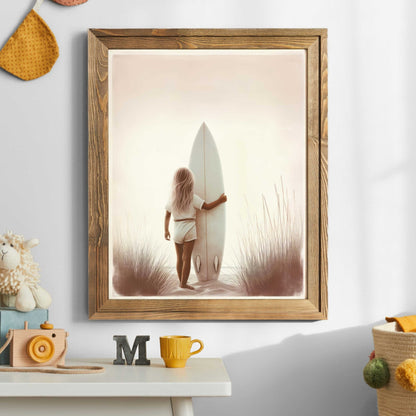 Surfing Nursery Decor, Little Surfer Girl Print, Beach Room Art - WildfieldPrints