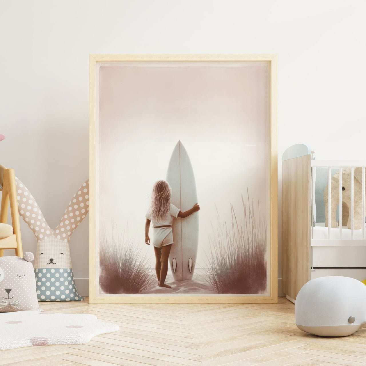 Little Surfer Girl Print – Beach Kids Room Wall Art