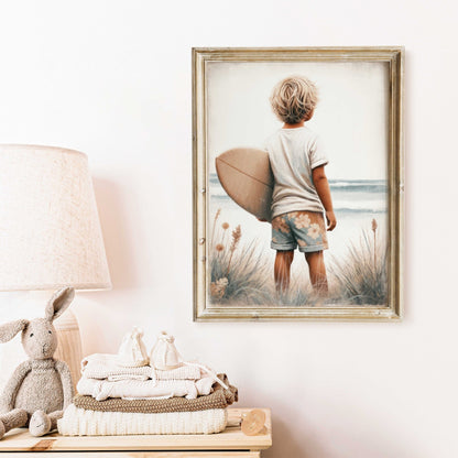 Surfing Nursery Decor, Surfer Boy Print, Beach Themed Room Art - WildfieldPrints