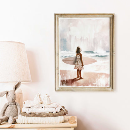 Surfing Nursery Decor, Surfer Girl Beach Art, Kids Surf Theme Decor - WildfieldPrints