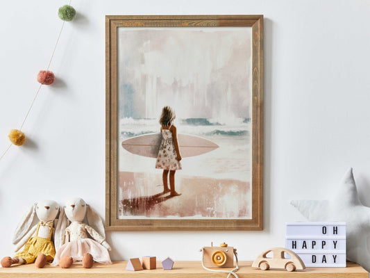 Surfing Nursery Decor, Surfer Girl Beach Art, Kids Surf Theme Decor - WildfieldPrints