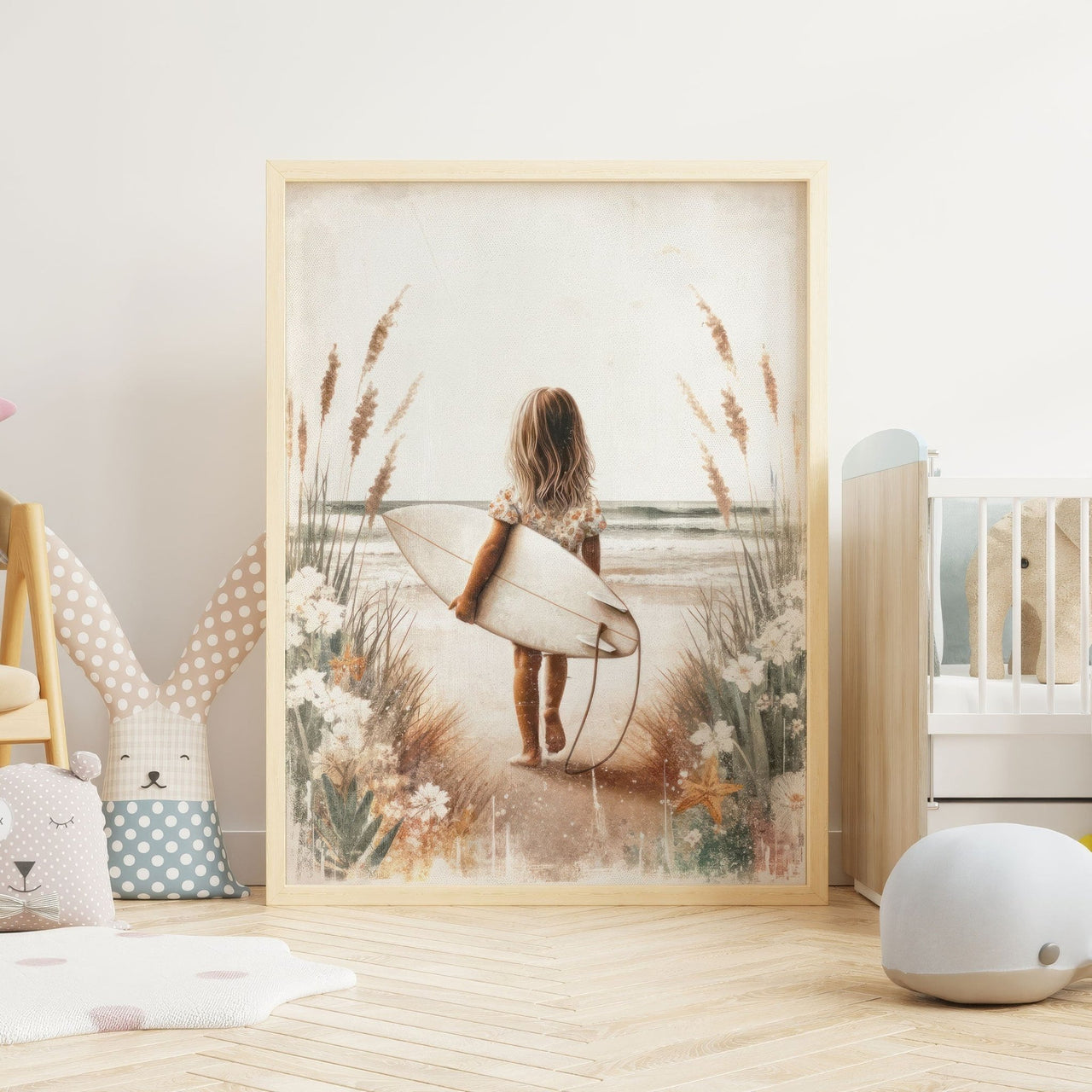 Surfer Girl Wall Art – Beach Nursery Print