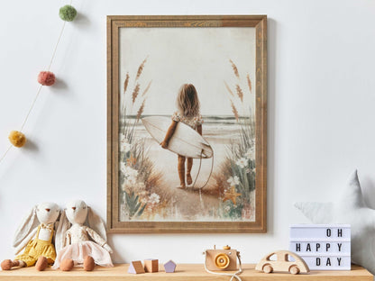 Surfing Nursery Decor, Surfer Girl Wall Art, Beach Themed Room Decor - WildfieldPrints