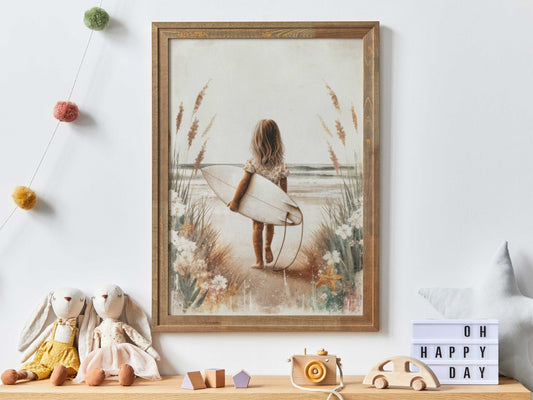 Surfing Nursery Decor, Surfer Girl Wall Art, Beach Themed Room Decor - WildfieldPrints