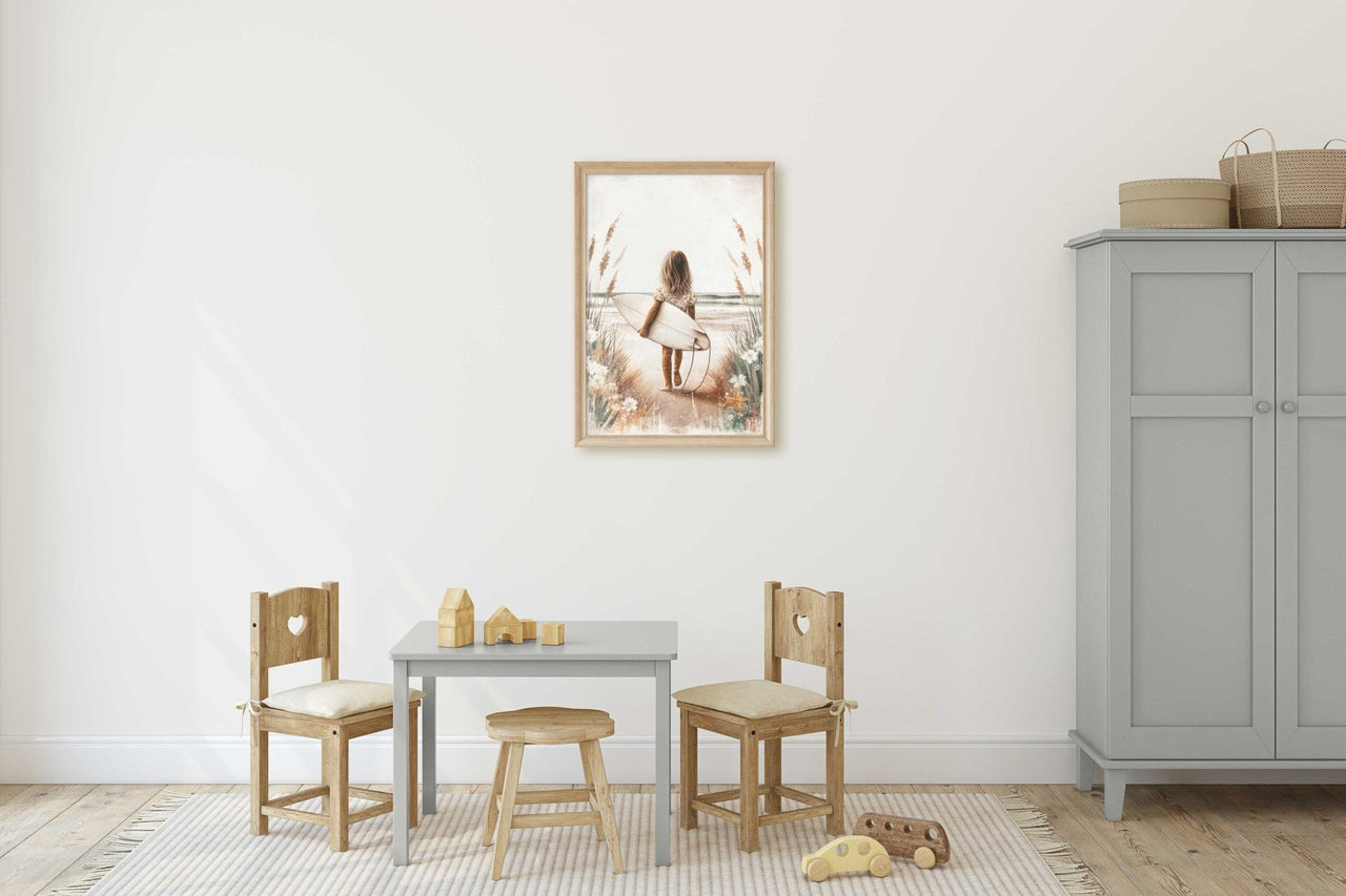 Surfer Girl Wall Art – Beach Nursery Print