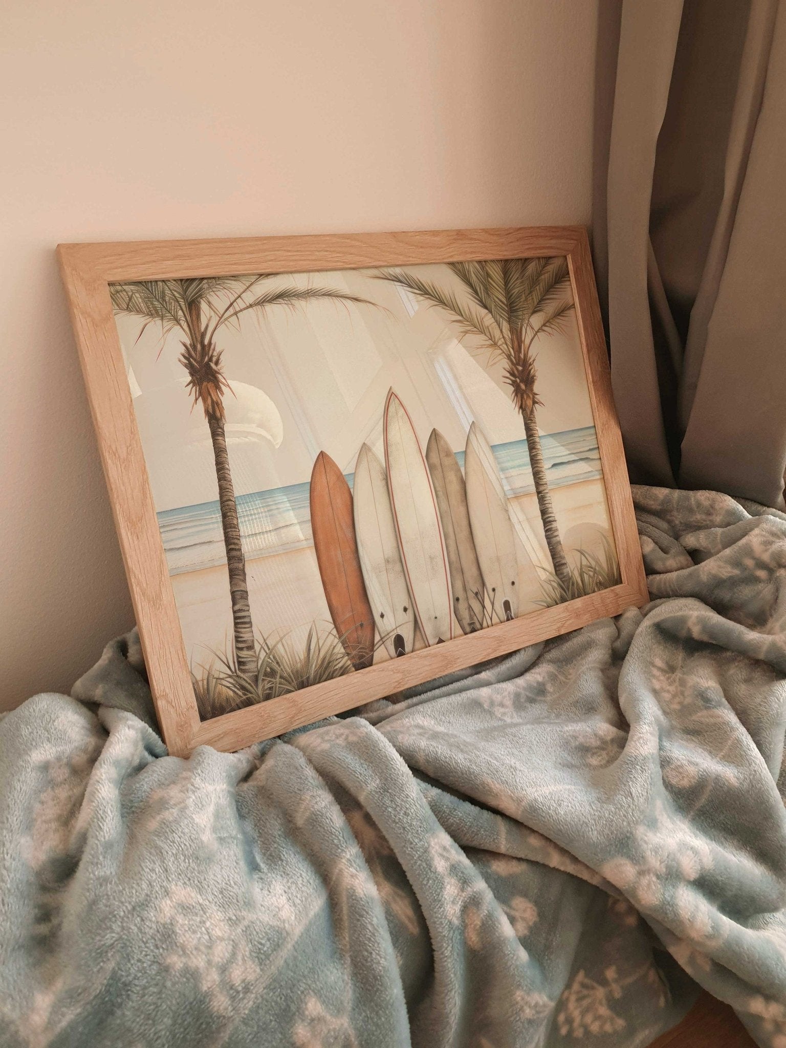Surfing Wall Art, Tropical Beach Decor, Surfboard and Palm Prints - WildfieldPrints