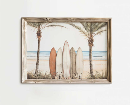 Surfing Wall Art, Tropical Beach Decor, Surfboard and Palm Prints - WildfieldPrints