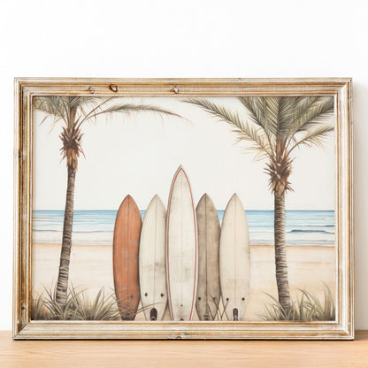 Surfing Wall Art, Tropical Beach Decor, Surfboard and Palm Prints - WildfieldPrints