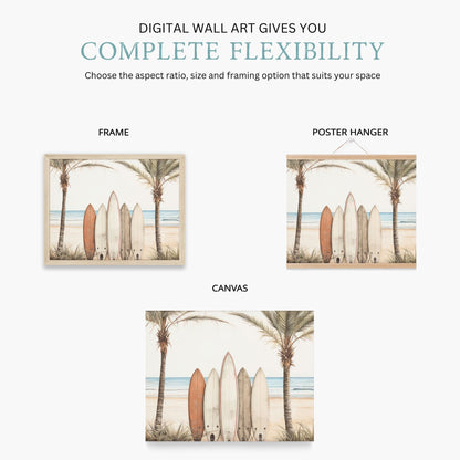 Surfing Wall Art, Tropical Beach Decor, Surfboard and Palm Prints - WildfieldPrints