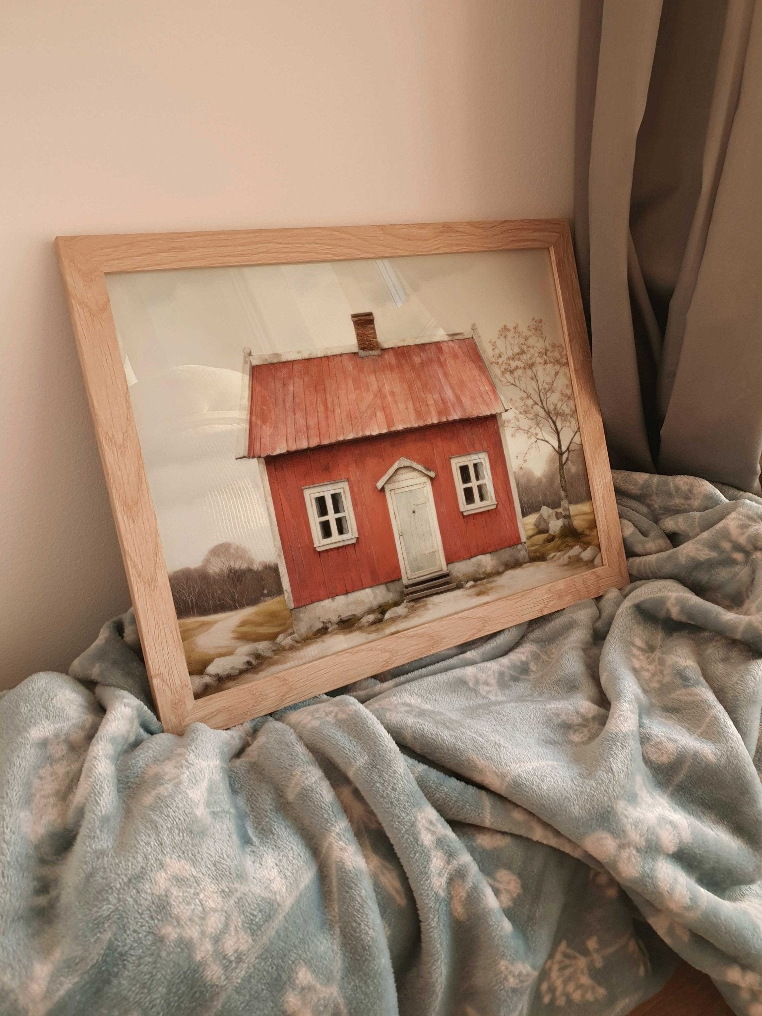 Swedish Cottage Print, Rustic Country House Art, Farmhouse Home Decor - WildfieldPrints