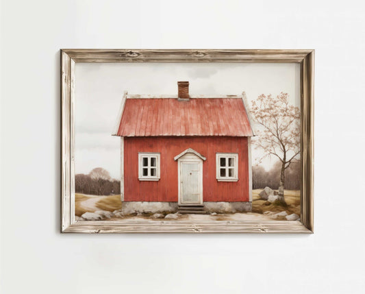 Swedish Cottage Print, Rustic Country House Art, Farmhouse Home Decor - WildfieldPrints
