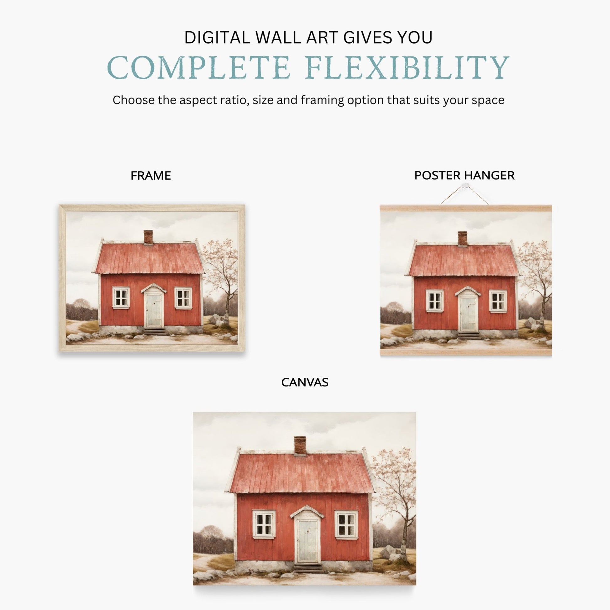 Swedish Cottage Print, Rustic Country House Art, Farmhouse Home Decor - WildfieldPrints