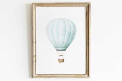 Teal Hot Air Balloon Nursery Decor, Vintage Wall Art, Pastel Print - WildfieldPrints