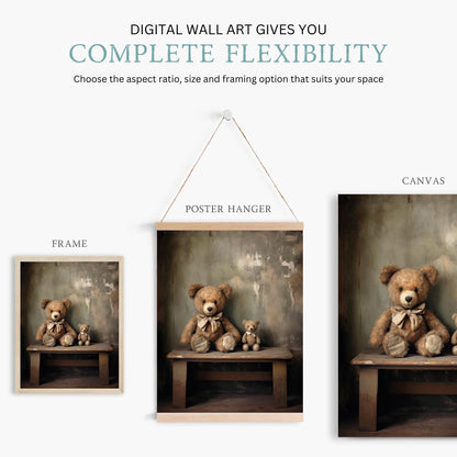 Teddy Bear Nursery Decor, Animal Kids Bedroom Wall Art, Rustic Print - WildfieldPrints