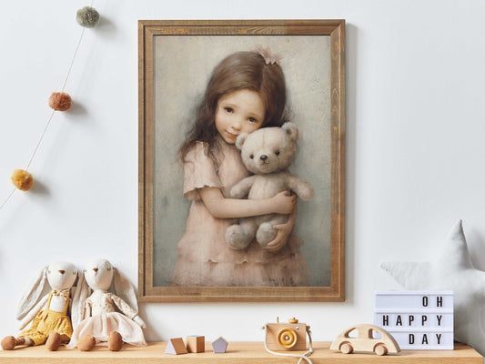 Teddy Bear Nursery Decor, Charming Girls Room Accent, Wall Art - WildfieldPrints