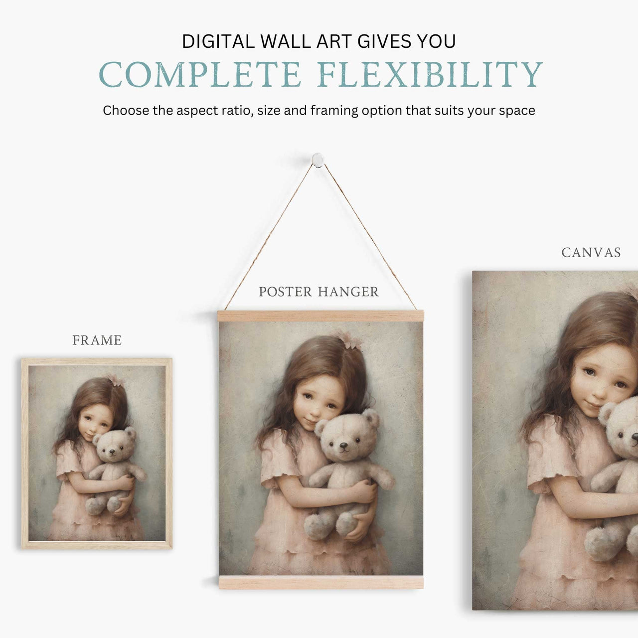 Teddy Bear Wall Art – Animal Girls Room Print