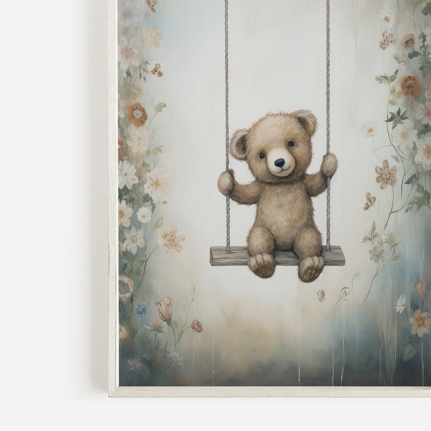 Teddy Bear Nursery Decor, Cute Vintage Baby Room Art, Rustic Design - WildfieldPrints