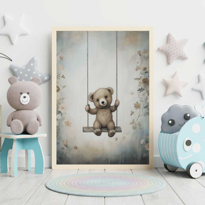 Teddy Bear Nursery Decor, Cute Vintage Baby Room Art, Rustic Design - WildfieldPrints