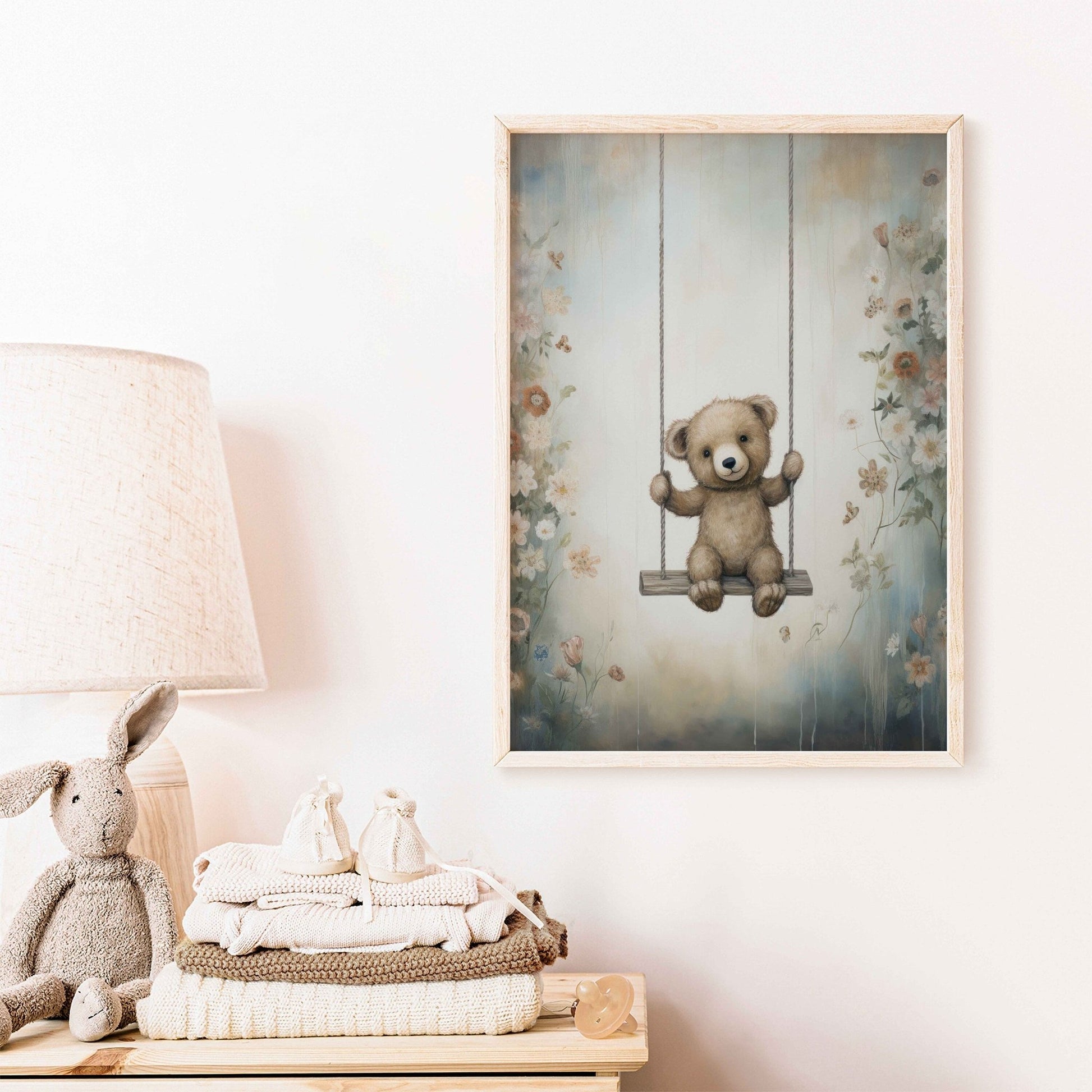 Teddy Bear Nursery Decor, Cute Vintage Baby Room Art, Rustic Design - WildfieldPrints