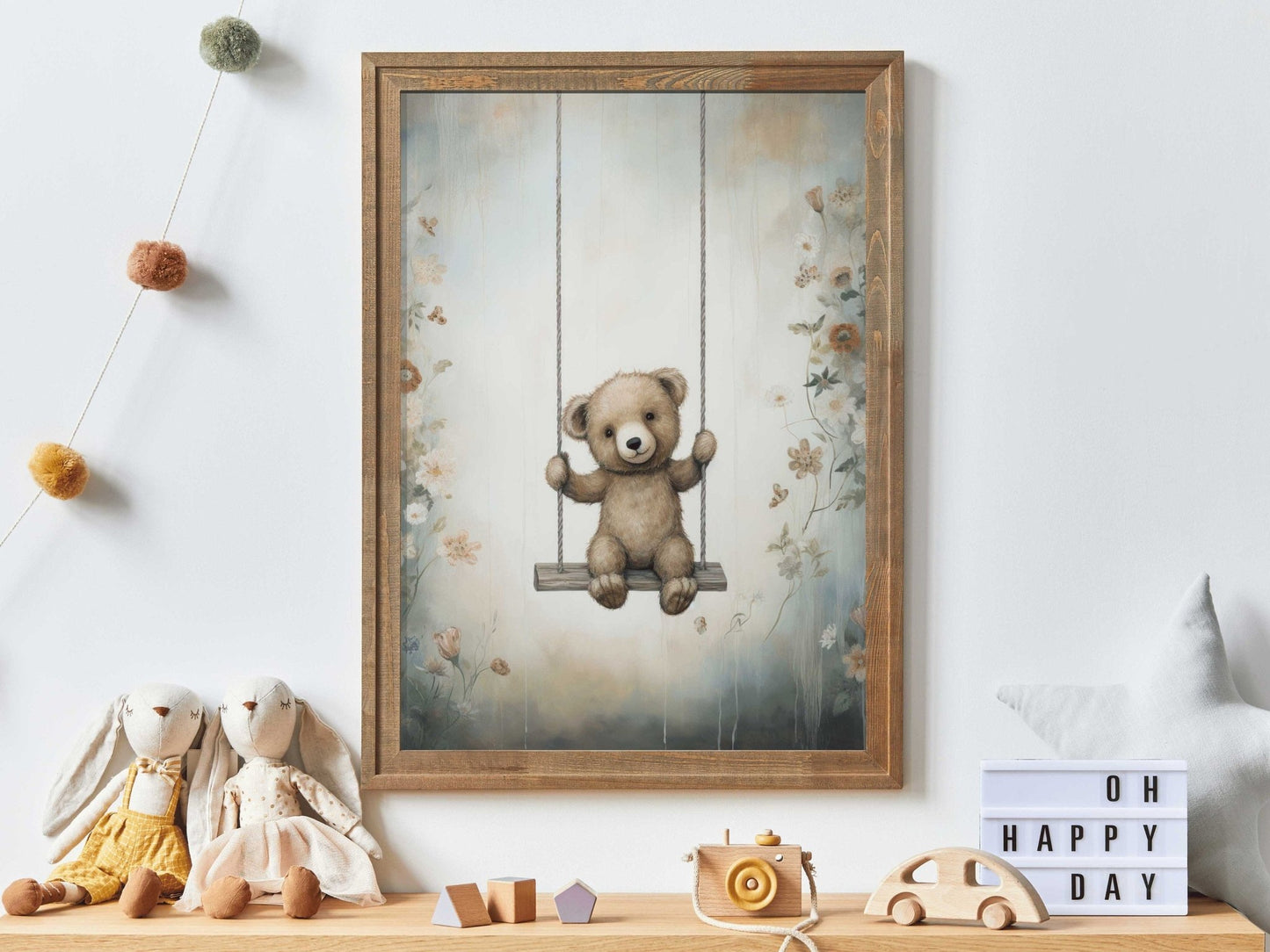Teddy Bear Nursery Decor, Cute Vintage Baby Room Art, Rustic Design - WildfieldPrints
