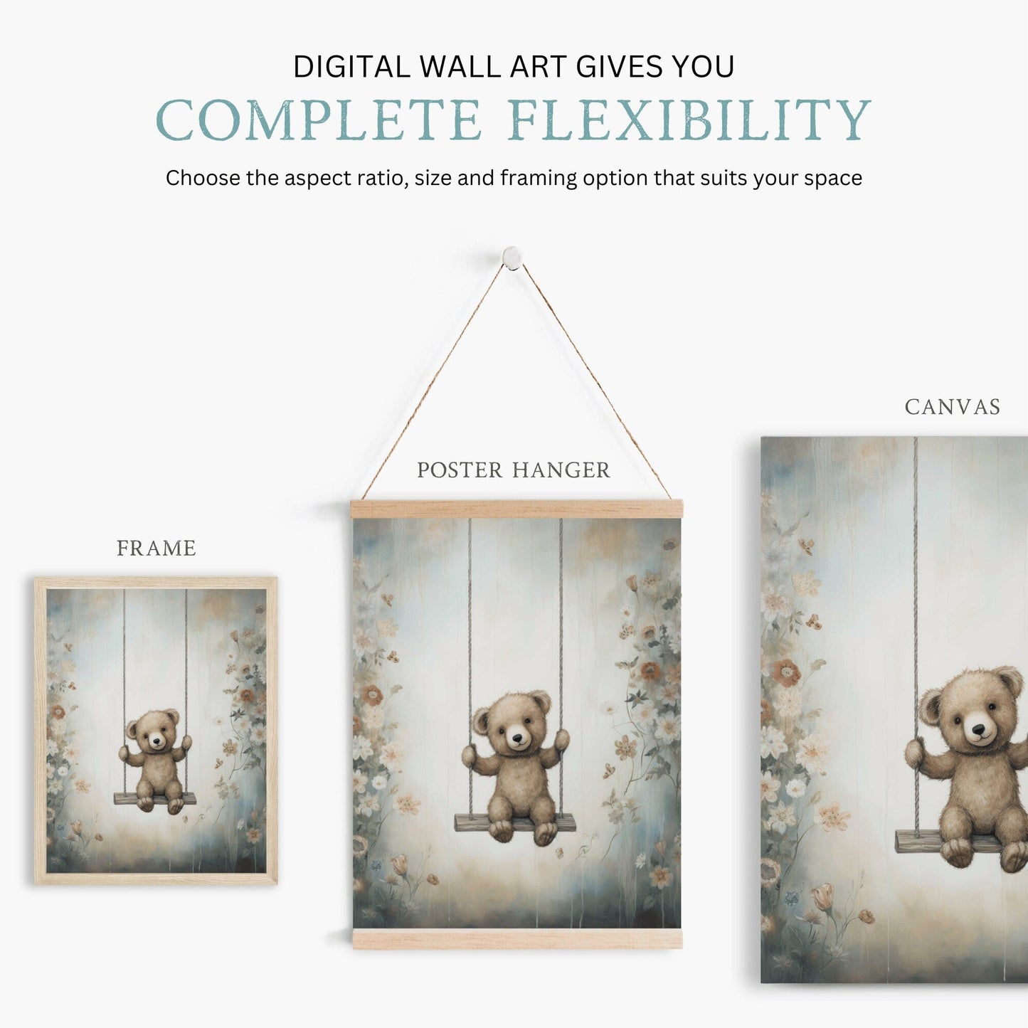 Teddy Bear Nursery Decor, Cute Vintage Baby Room Art, Rustic Design - WildfieldPrints