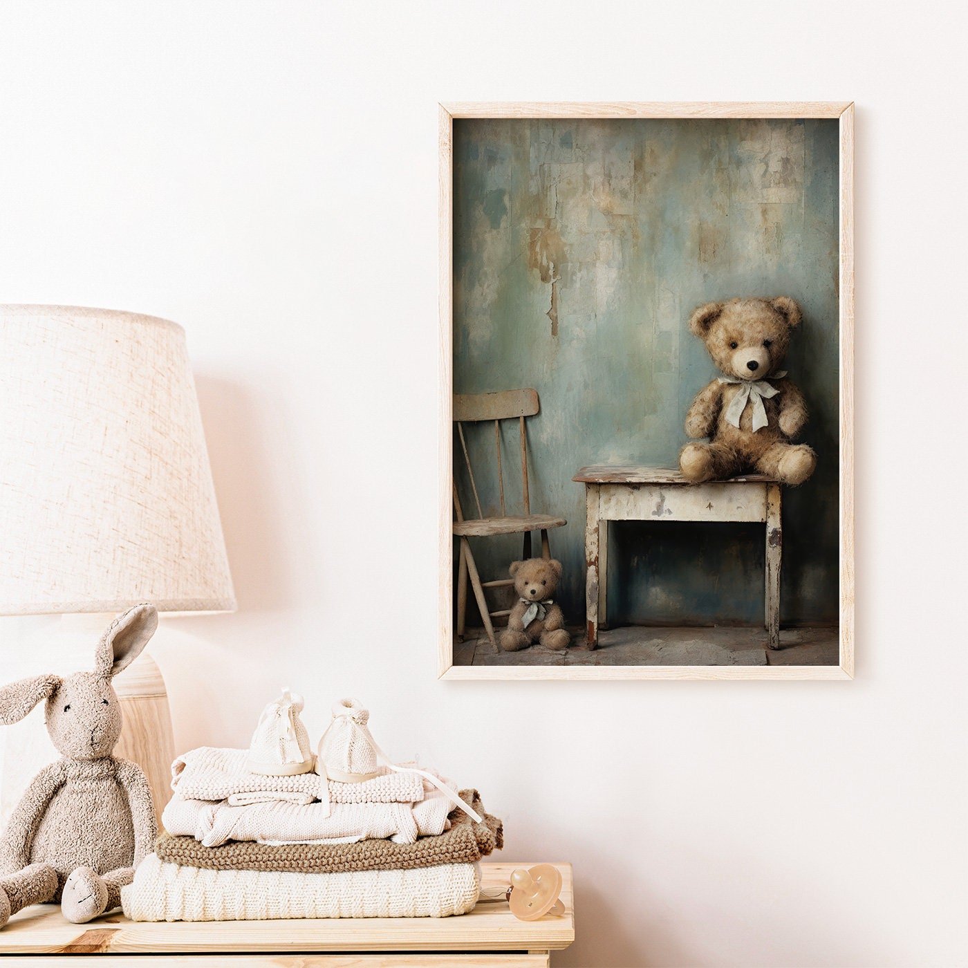 Teddy Bear Nursery Decor, Cute Vintage Baby Room Wall Art, Rustic Style - WildfieldPrints