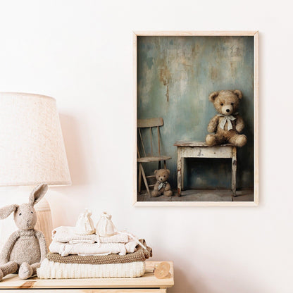 Teddy Bear Nursery Decor, Cute Vintage Baby Room Wall Art, Rustic Style - WildfieldPrints