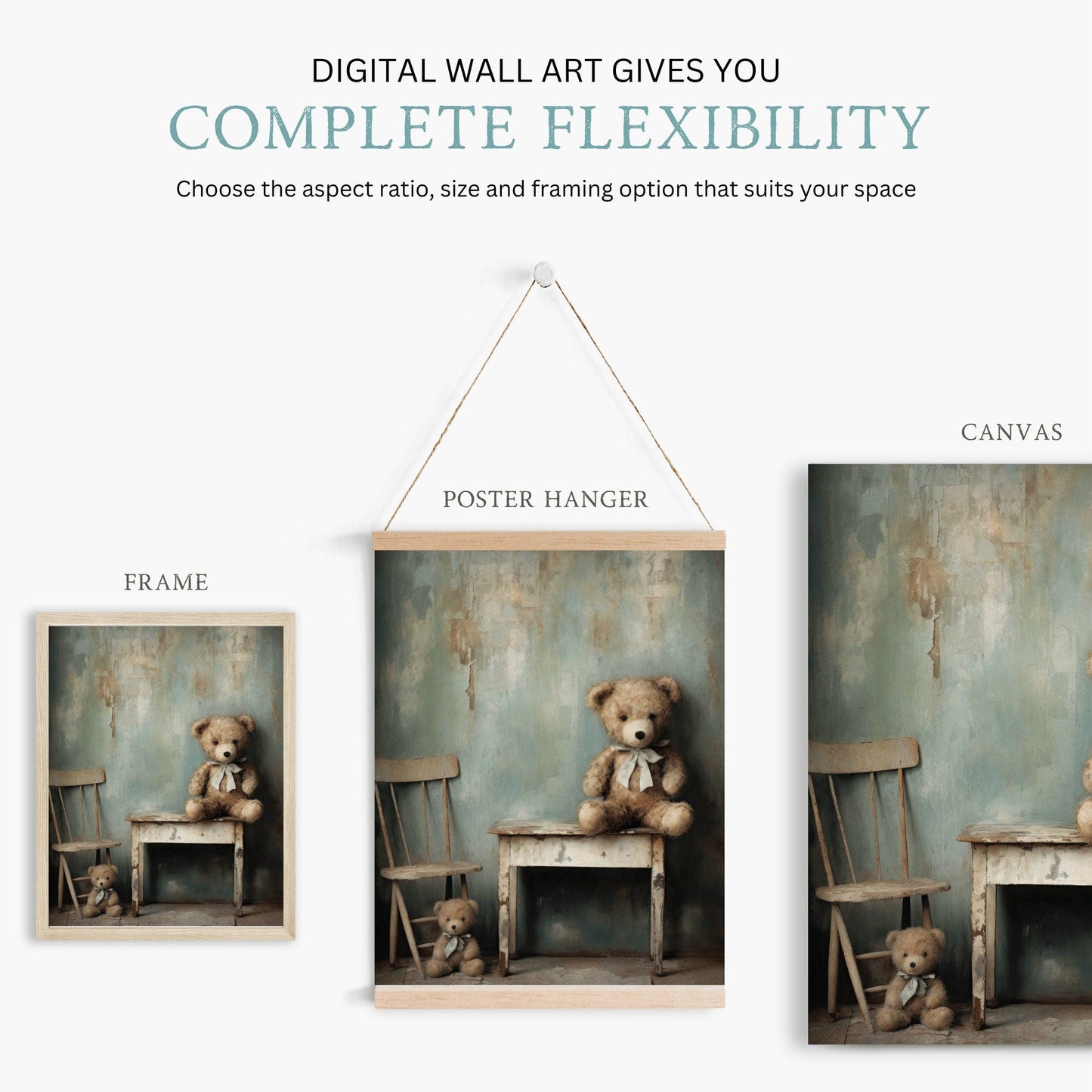 Teddy Bear Nursery Decor, Cute Vintage Baby Room Wall Art, Rustic Style - WildfieldPrints