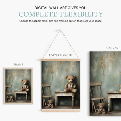 Teddy Bear Nursery Decor, Cute Vintage Baby Room Wall Art, Rustic Style - WildfieldPrints
