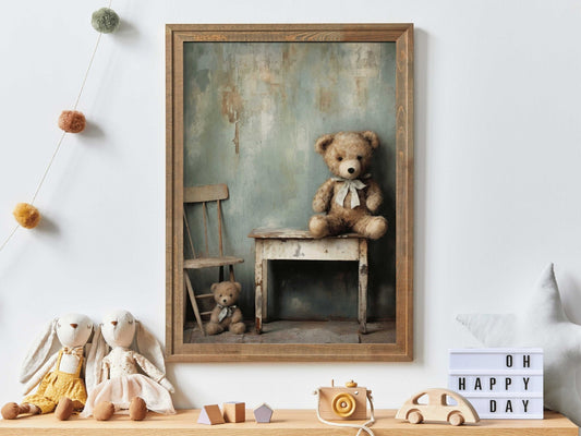 Teddy Bear Nursery Decor, Cute Vintage Baby Room Wall Art, Rustic Style - WildfieldPrints