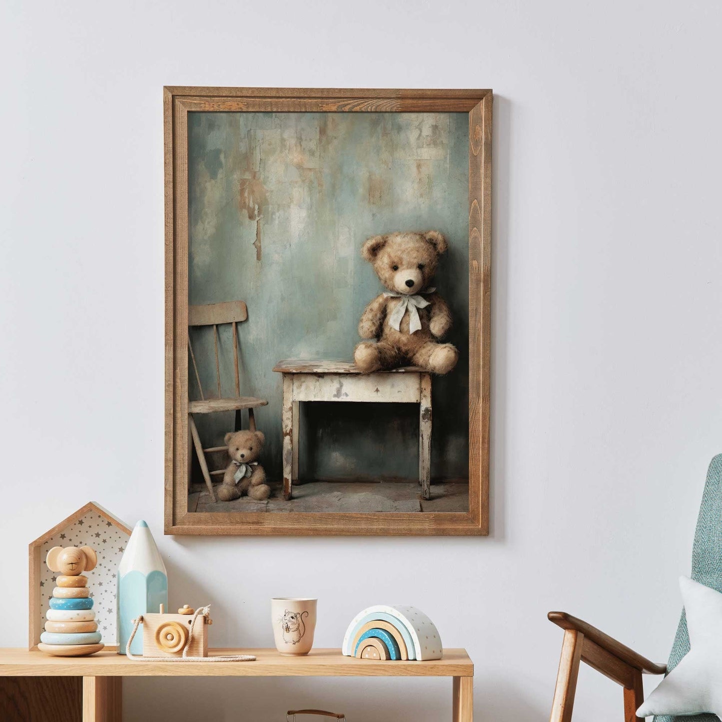 Teddy Bear Nursery Decor, Cute Vintage Baby Room Wall Art, Rustic Style - WildfieldPrints