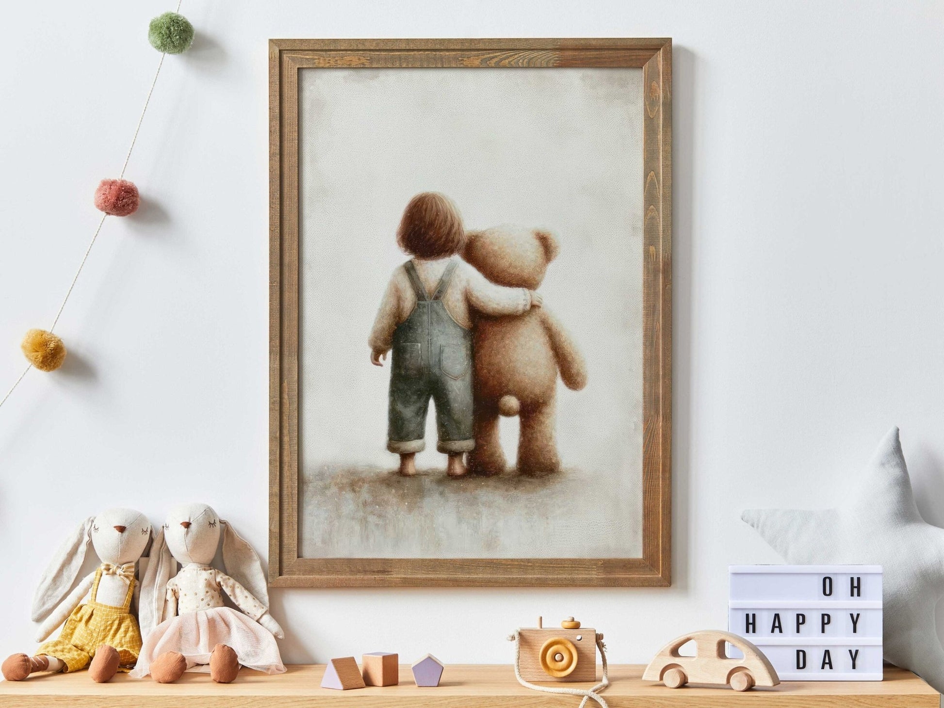 Teddy Bear Nursery Print, Rustic Girls Room Decor, Cute Bedroom Art - WildfieldPrints