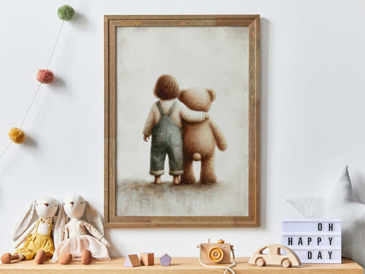 Teddy Bear Nursery Print, Rustic Girls Room Decor, Cute Bedroom Art - WildfieldPrints