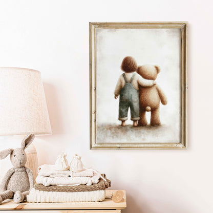 Teddy Bear Nursery Print, Rustic Girls Room Decor, Cute Bedroom Art - WildfieldPrints