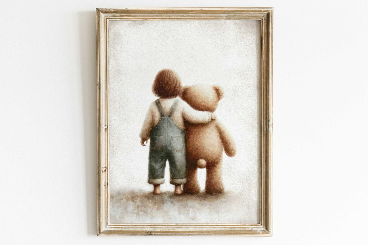 Teddy Bear Wall Art – Animal Nursery Print for Girls