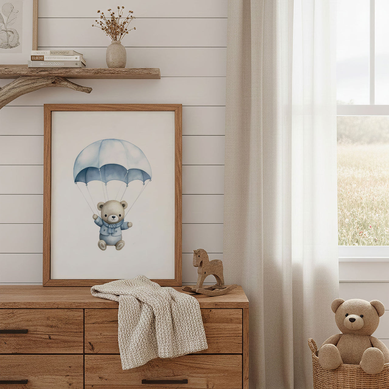 Teddy Bear Parachute Print – Animal Boys Nursery Wall Art