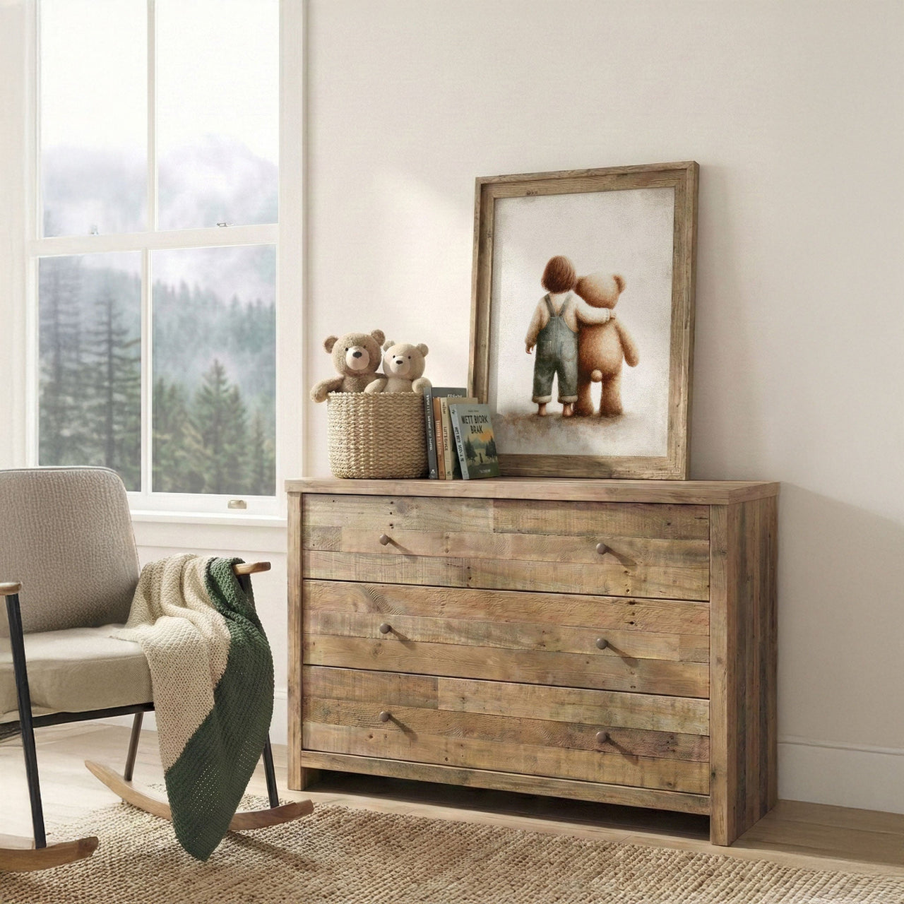 Teddy Bear Wall Art – Animal Nursery Print for Girls