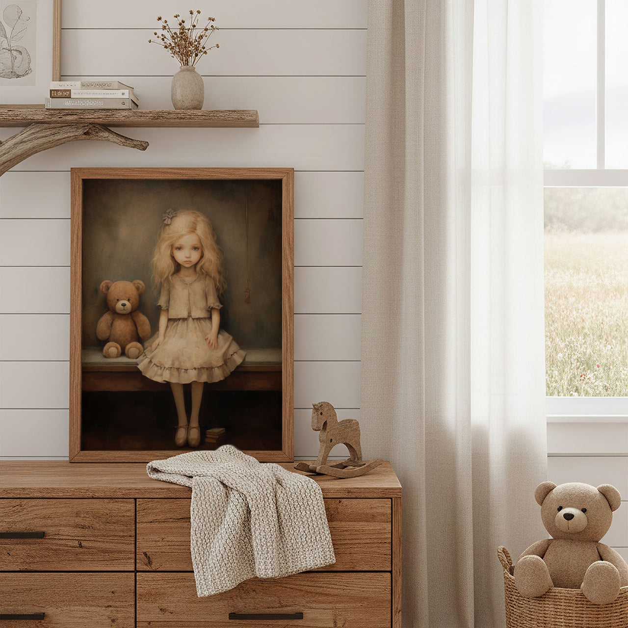 Teddy Bear Wall Art – Animal Nursery Print for Girls