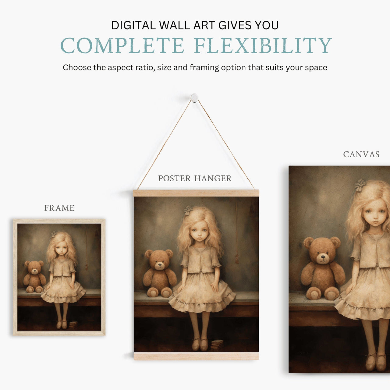 Teddy Bear Wall Art – Animal Nursery Print for Girls