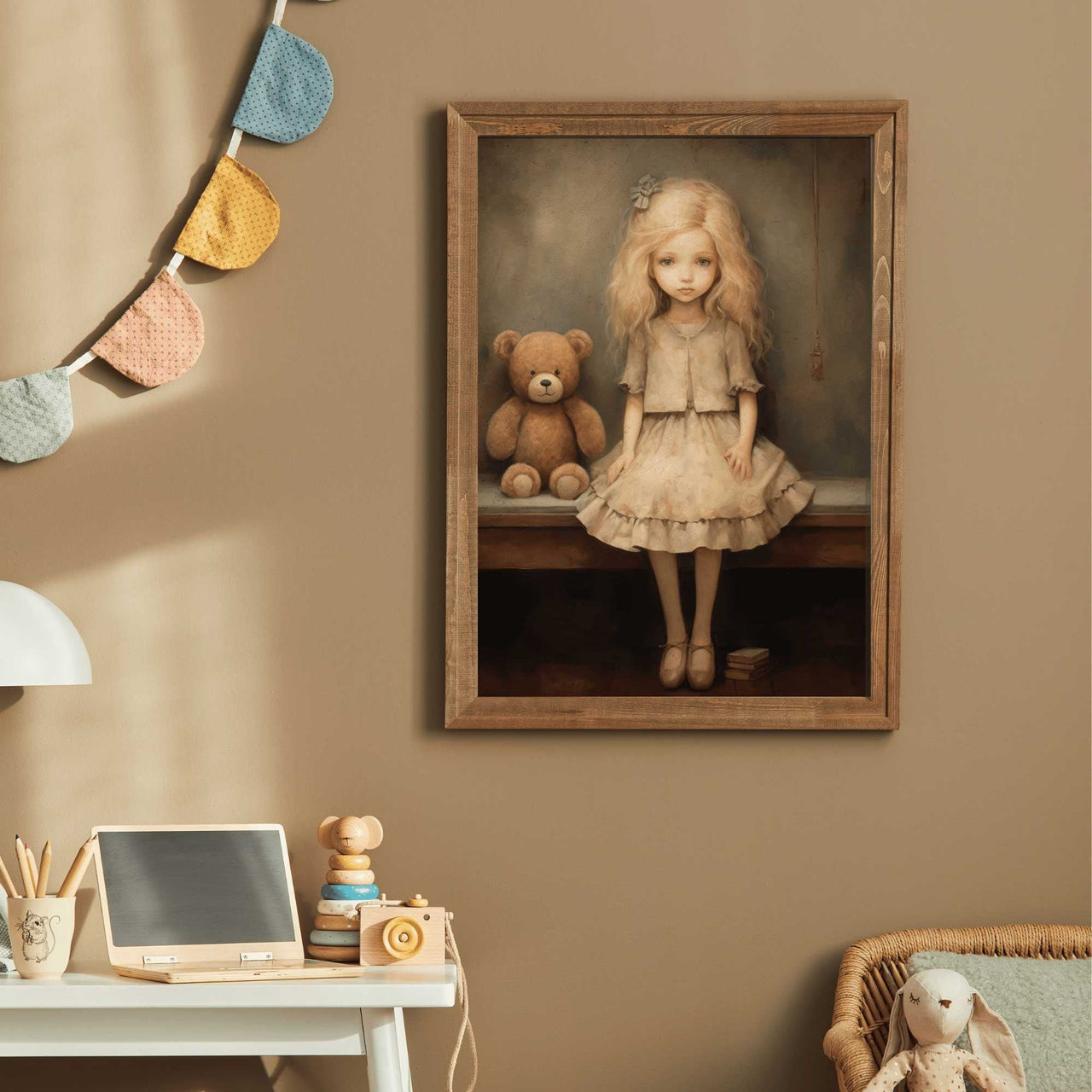Teddy Bear Wall Art – Animal Nursery Print for Girls