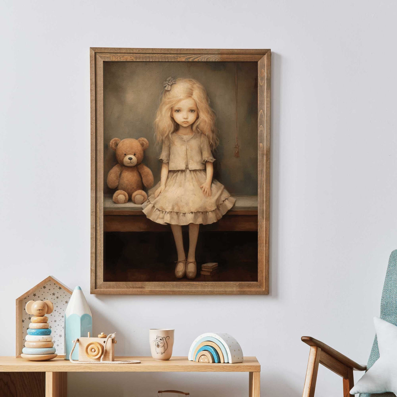 Teddy Bear Wall Art – Animal Nursery Print for Girls