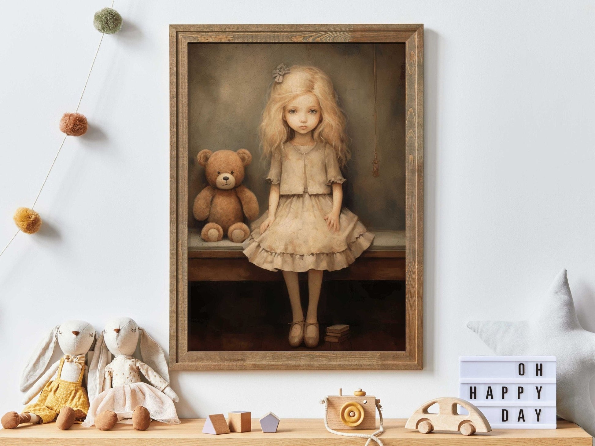 Teddy Bear Wall Art, Girls' Room Decor, Cute Nursery Print - WildfieldPrints