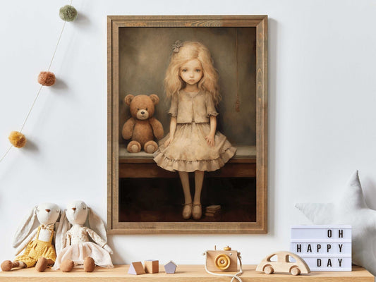 Teddy Bear Wall Art, Girls' Room Decor, Cute Nursery Print - WildfieldPrints